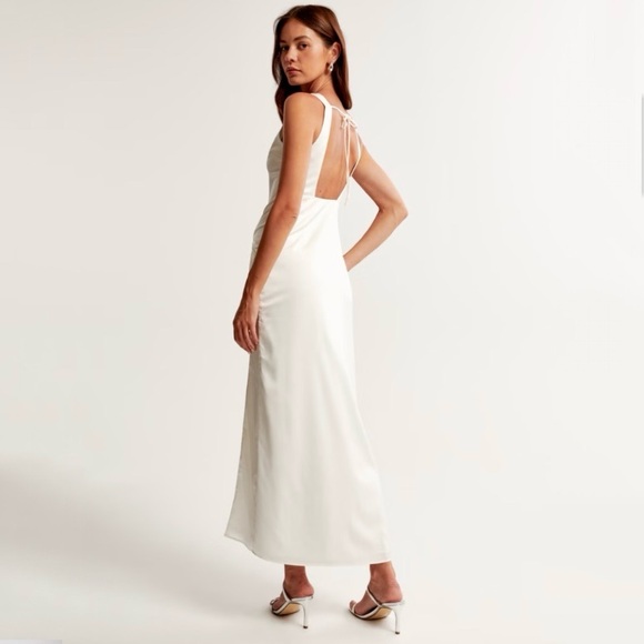 NWT Abercrombie & Fitch Draped Skirt Maxi Dress Satin Open Back Slit Black  XS - Picture 4 of 12